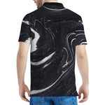 Black White Liquid Marble Print Men's Polo Shirt