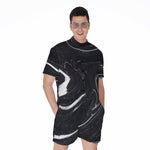Black White Liquid Marble Print Men's Rompers