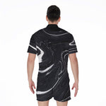Black White Liquid Marble Print Men's Rompers