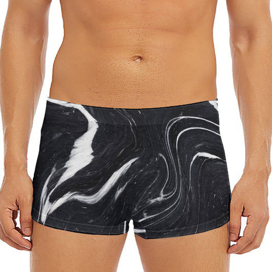 Black White Liquid Marble Print Men's Short Boxer Briefs
