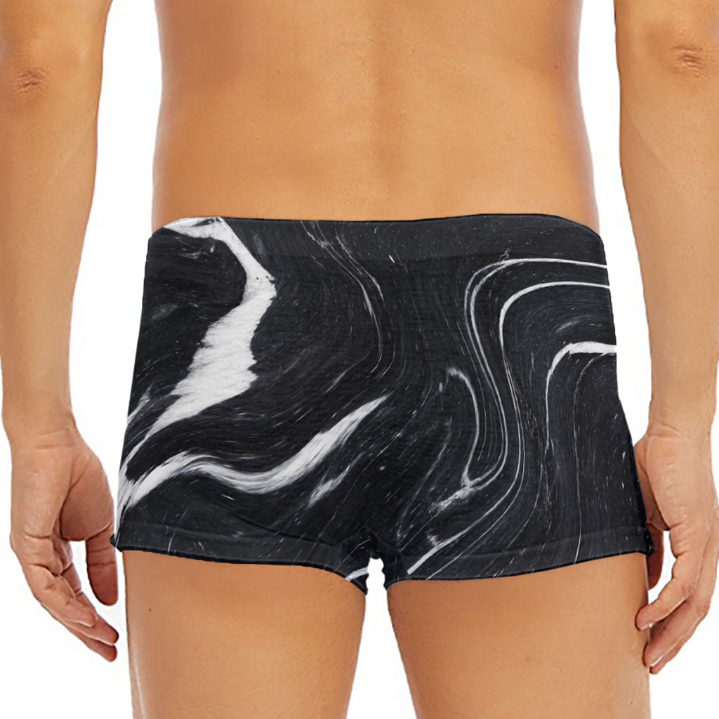 Black White Liquid Marble Print Men's Short Boxer Briefs