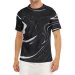 Black White Liquid Marble Print Men's Short Sleeve Rash Guard