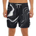 Black White Liquid Marble Print Men's Split Running Shorts