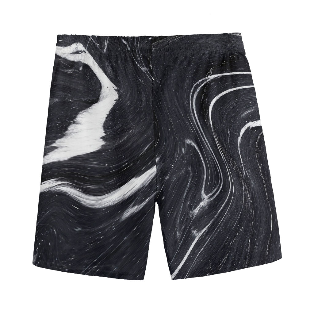 Black White Liquid Marble Print Men's Sports Shorts