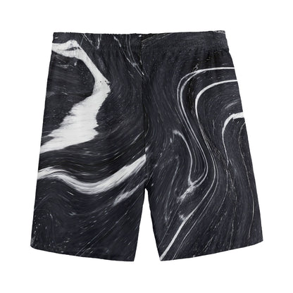 Black White Liquid Marble Print Men's Sports Shorts
