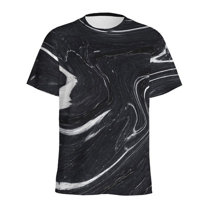 Black White Liquid Marble Print Men's Sports T-Shirt