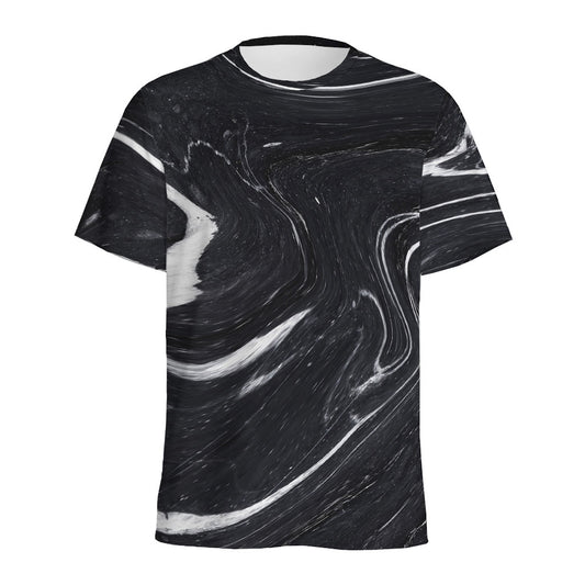 Black White Liquid Marble Print Men's Sports T-Shirt
