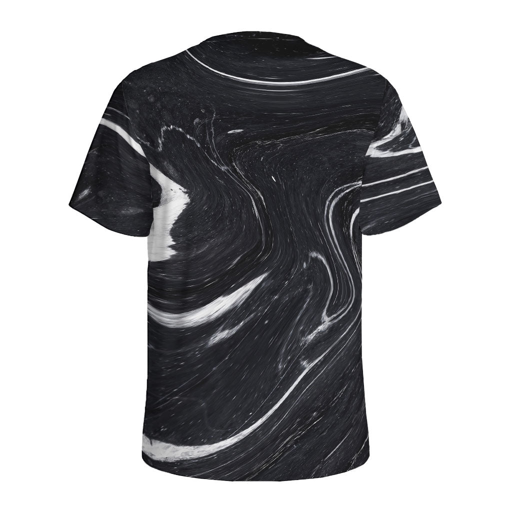 Black White Liquid Marble Print Men's Sports T-Shirt