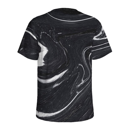 Black White Liquid Marble Print Men's Sports T-Shirt