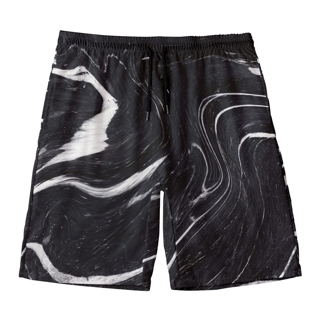 Black White Liquid Marble Print Men's Swim Trunks