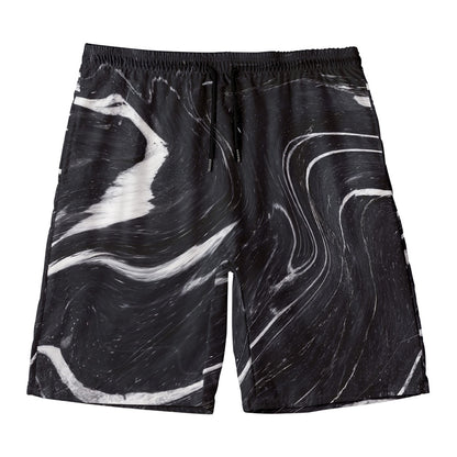 Black White Liquid Marble Print Men's Swim Trunks