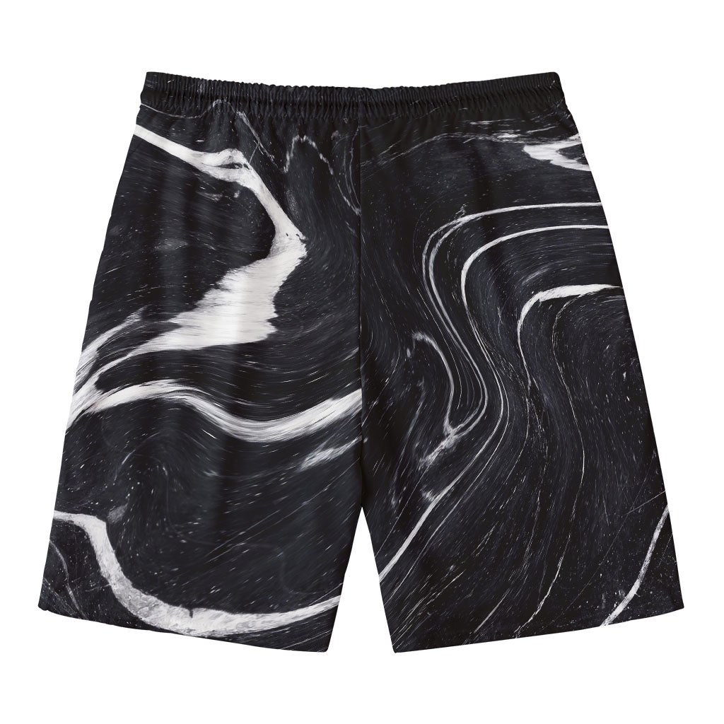 Black White Liquid Marble Print Men's Swim Trunks