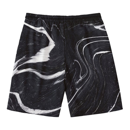 Black White Liquid Marble Print Men's Swim Trunks