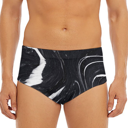 Black White Liquid Marble Print Men's Triangle Swim Briefs