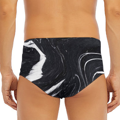 Black White Liquid Marble Print Men's Triangle Swim Briefs