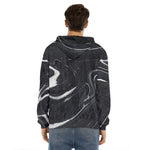 Black White Liquid Marble Print Men's Velvet Pullover Hoodie