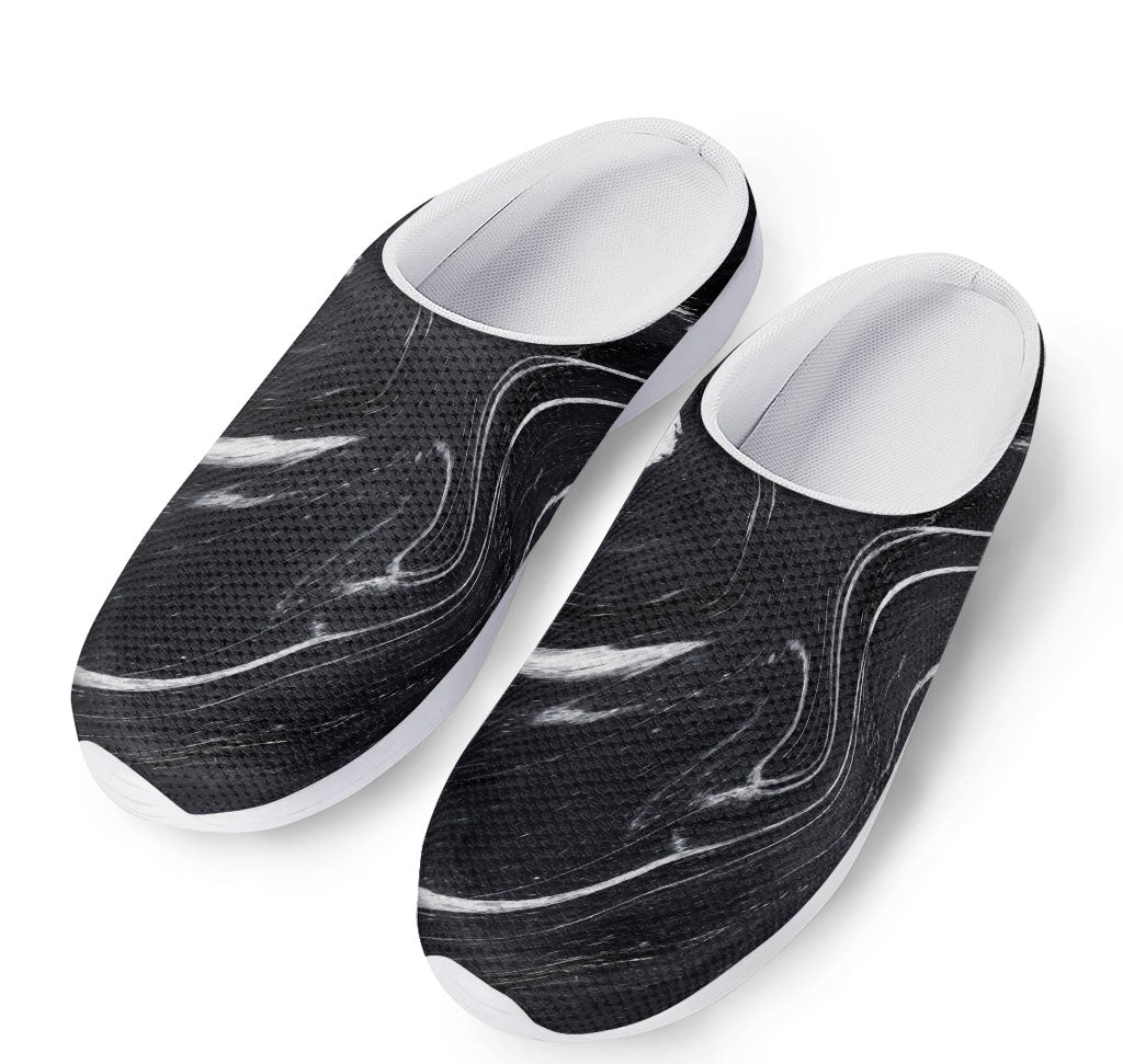 Black White Liquid Marble Print Mesh Casual Shoes
