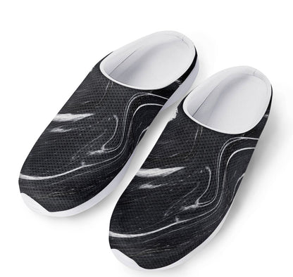 Black White Liquid Marble Print Mesh Casual Shoes