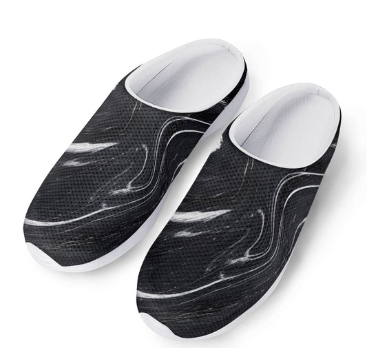 Black White Liquid Marble Print Mesh Casual Shoes