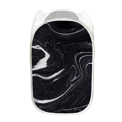 Black White Liquid Marble Print Mesh Laundry Hamper