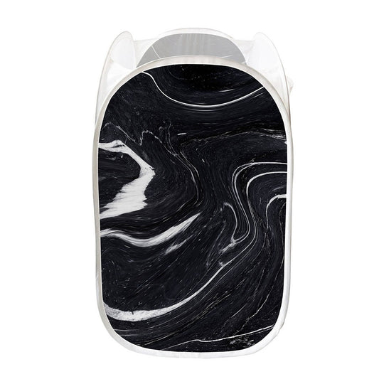 Black White Liquid Marble Print Mesh Laundry Hamper