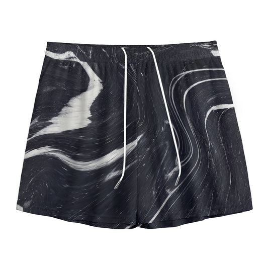 Black White Liquid Marble Print Mesh Shorts