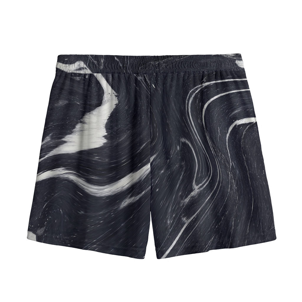 Black White Liquid Marble Print Mesh Shorts