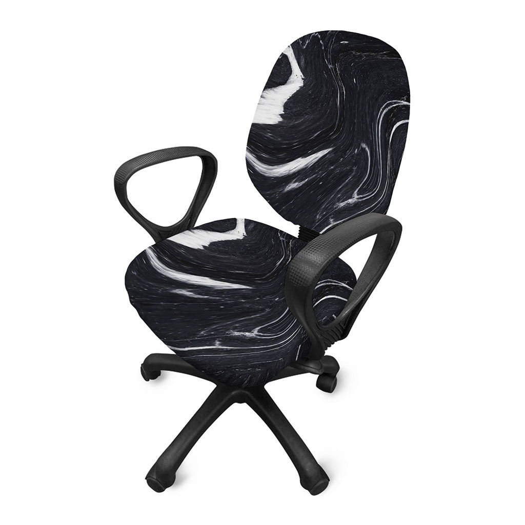 Black White Liquid Marble Print Office Chair Cover
