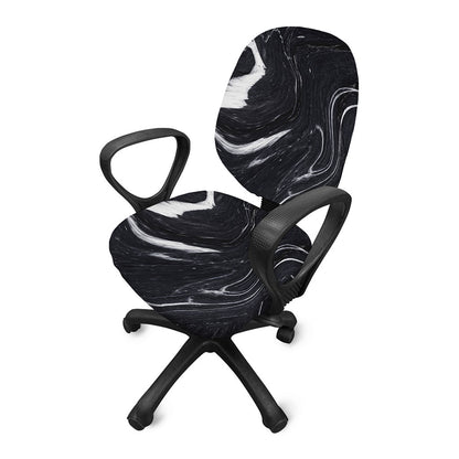 Black White Liquid Marble Print Office Chair Cover