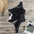 Black White Liquid Marble Print One Shoulder Bodysuit