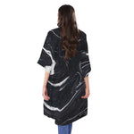 Black White Liquid Marble Print Open Front Beach Cover Up