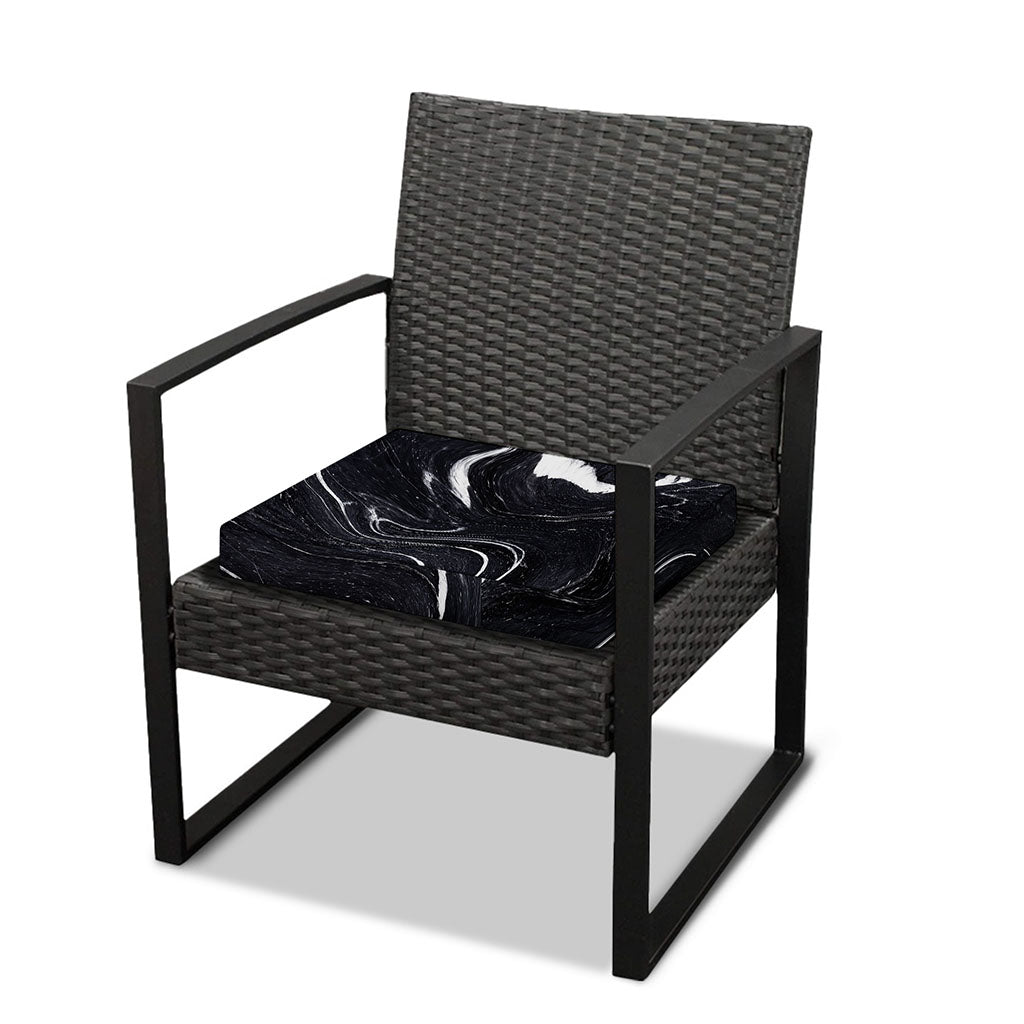 Black White Liquid Marble Print Outdoor Seat Cushion Cover