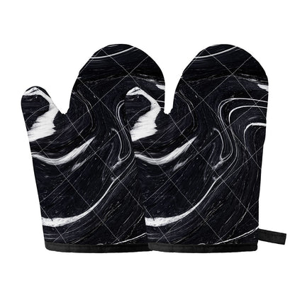 Black White Liquid Marble Print Oven Mitts