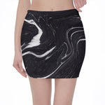 Black White Liquid Marble Print Pencil Mini Skirt
