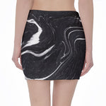 Black White Liquid Marble Print Pencil Mini Skirt