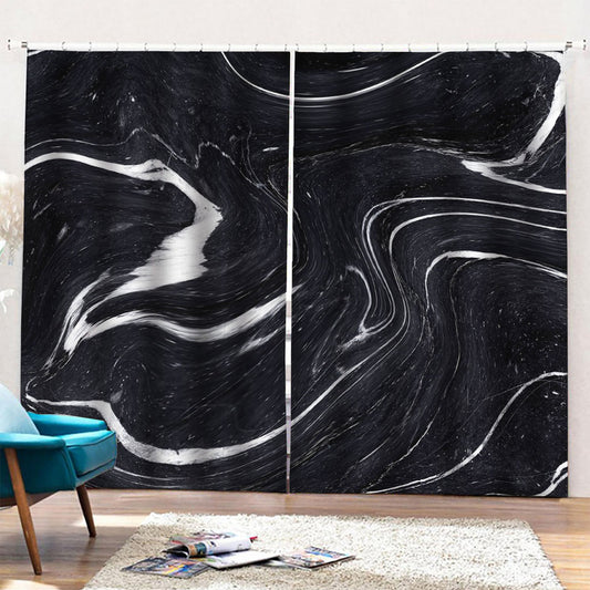 Black White Liquid Marble Print Pencil Pleat Curtains