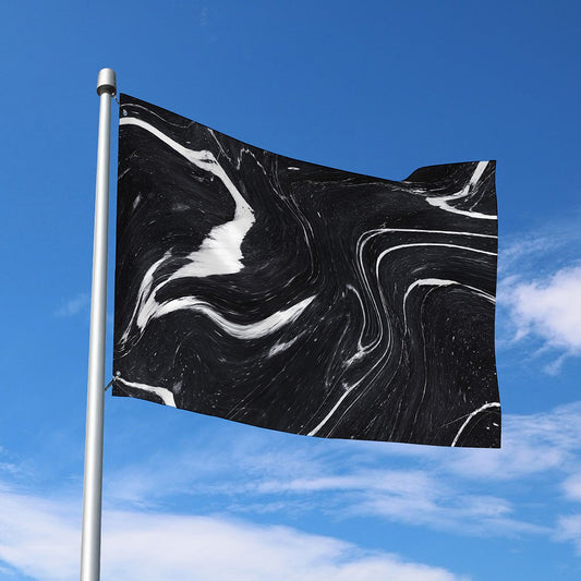 Black White Liquid Marble Print Polyester Flag