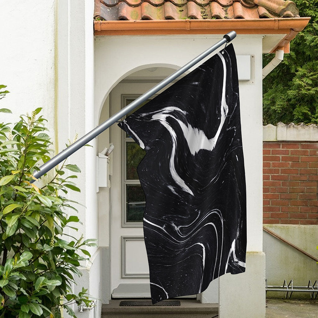 Black White Liquid Marble Print Polyester Flag