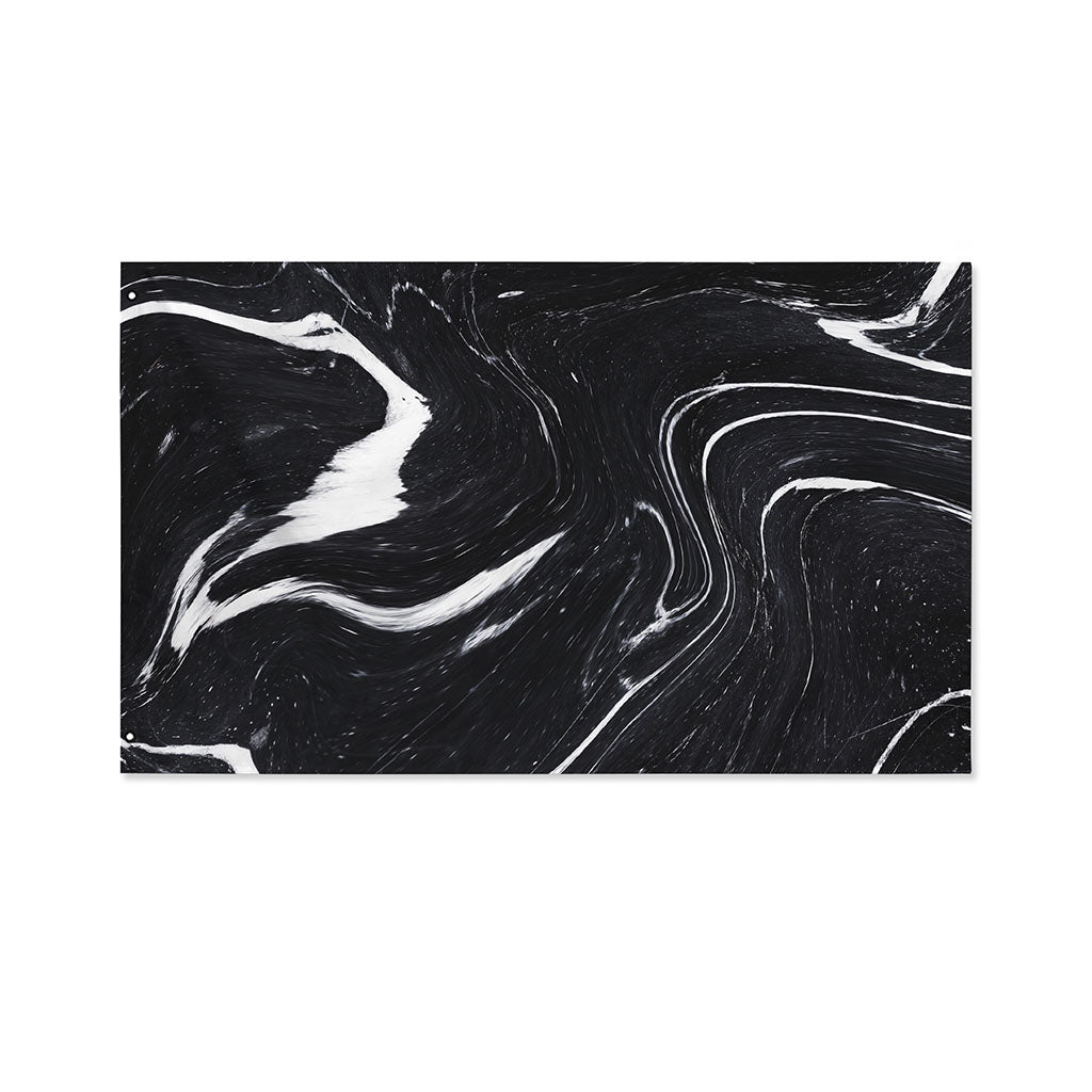 Black White Liquid Marble Print Polyester Flag