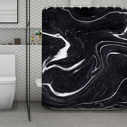 Black White Liquid Marble Print Polyester Shower Curtain