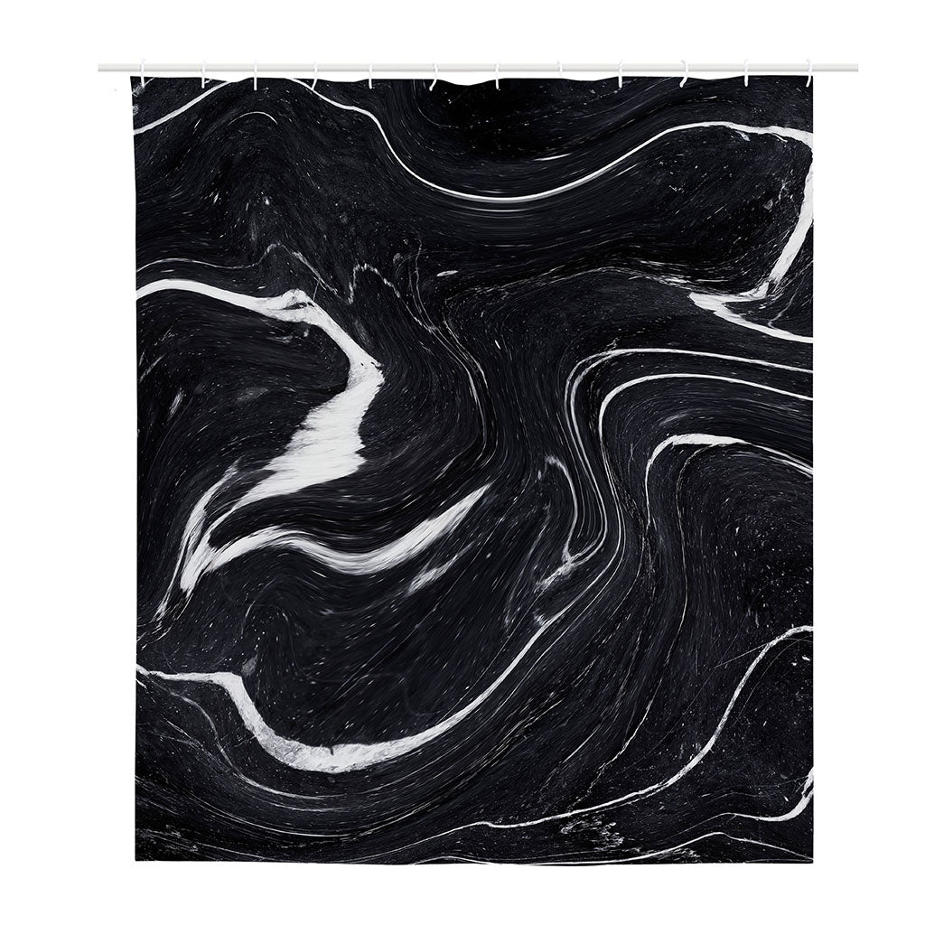 Black White Liquid Marble Print Polyester Shower Curtain