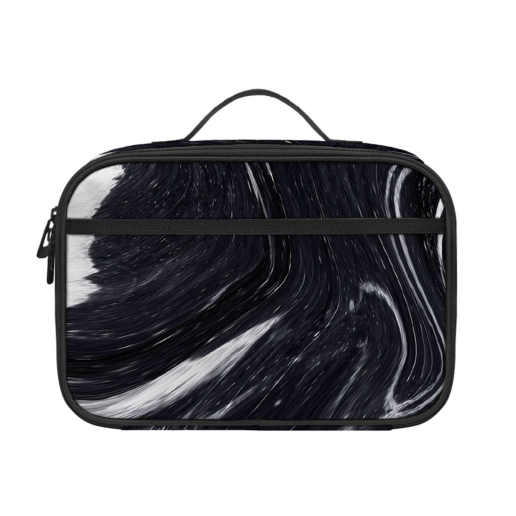 Black White Liquid Marble Print Portable Lunch Bag