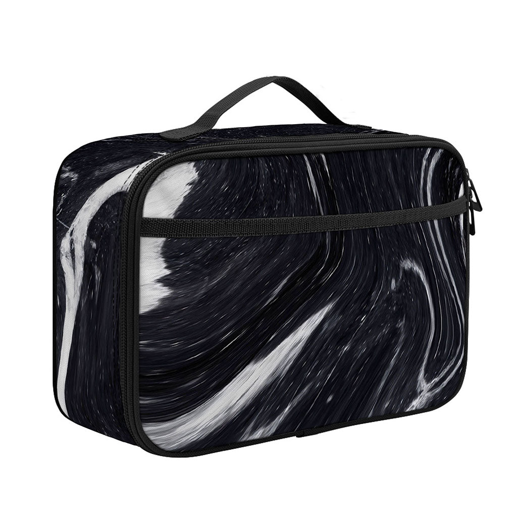 Black White Liquid Marble Print Portable Lunch Bag