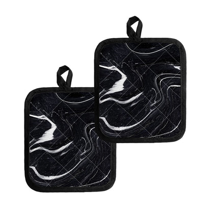 Black White Liquid Marble Print Pot Holders