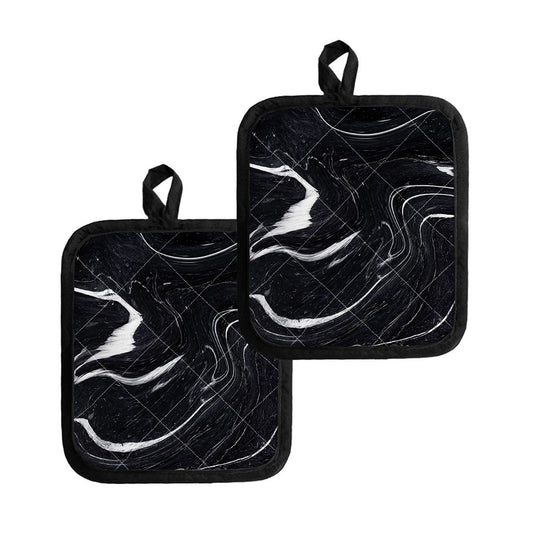 Black White Liquid Marble Print Pot Holders
