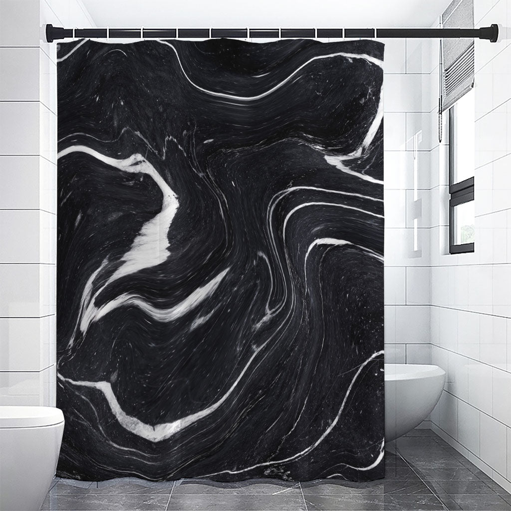 Black White Liquid Marble Print Premium Shower Curtain