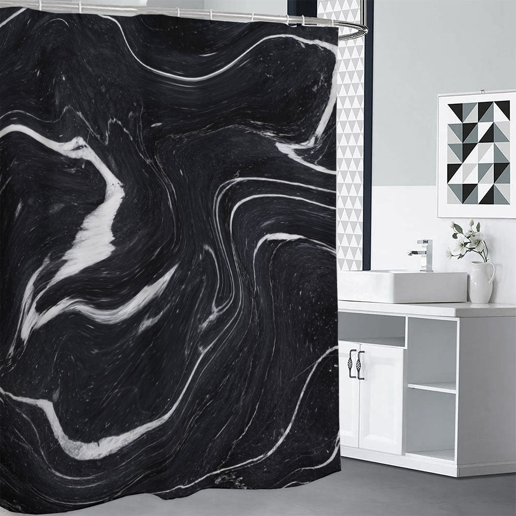Black White Liquid Marble Print Premium Shower Curtain