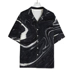 Black White Liquid Marble Print Rayon Hawaiian Shirt