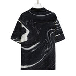 Black White Liquid Marble Print Rayon Hawaiian Shirt