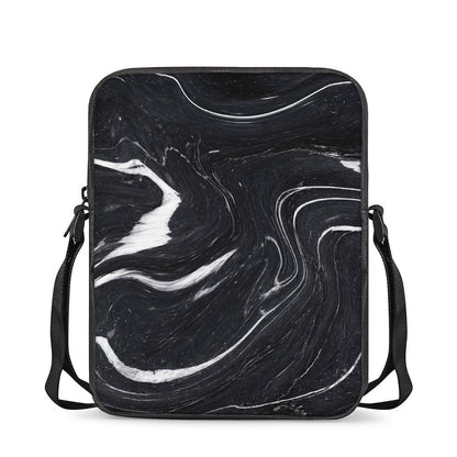 Black White Liquid Marble Print Rectangular Crossbody Bag